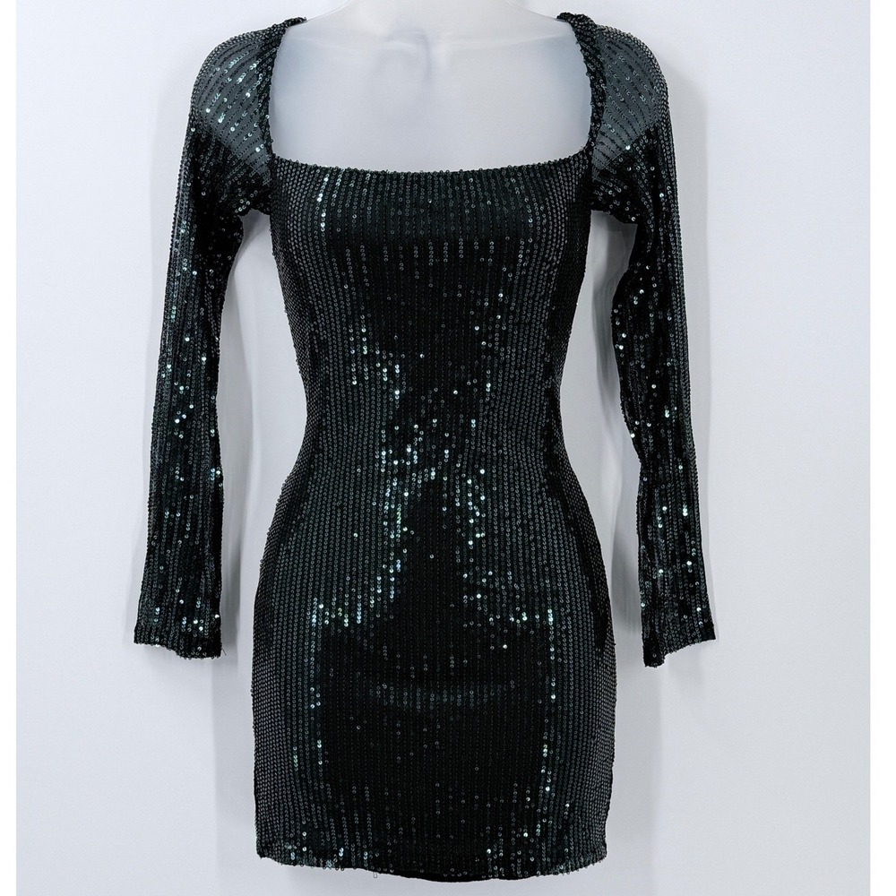 Lucy in the Sky Sequin Mini Dress Square Neck sz M Clubwear going out